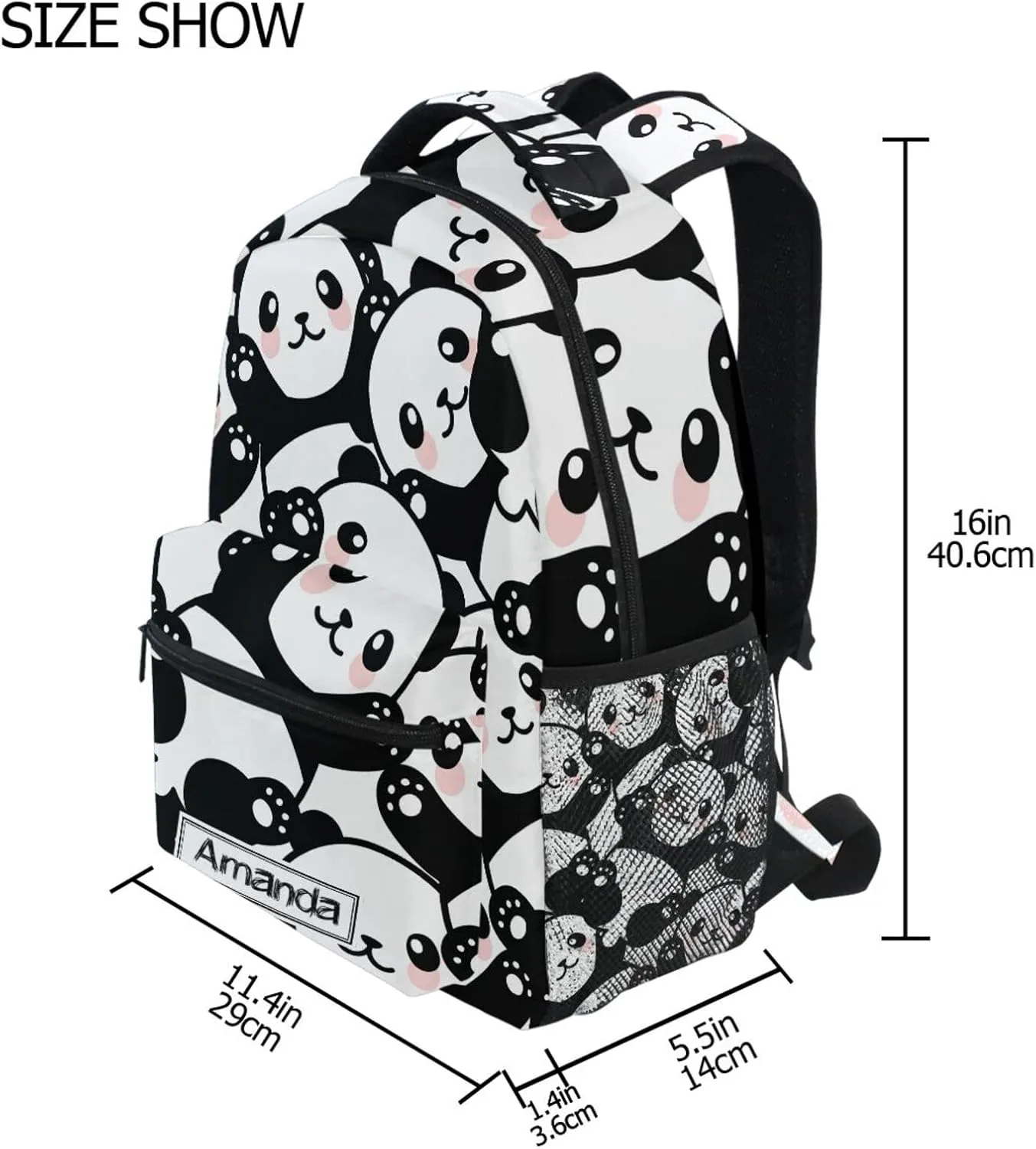 ALAZA Custom Panda Backpack for Girls Personalized Your Name Text Bookbag School Backpacks for 3rd 4th 5th Grade Kids Book Bags Travel Laptop Daypack Shoulder Bag