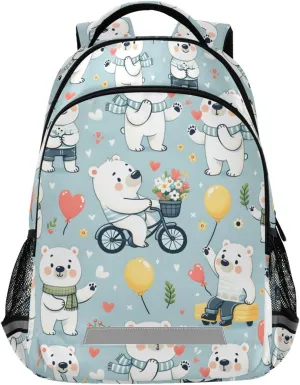 ALAZA Cute Cartoon Polar Bears Backpack for Boys Girls Students Elementary School Bag Kids Bookbag Travel Daypack