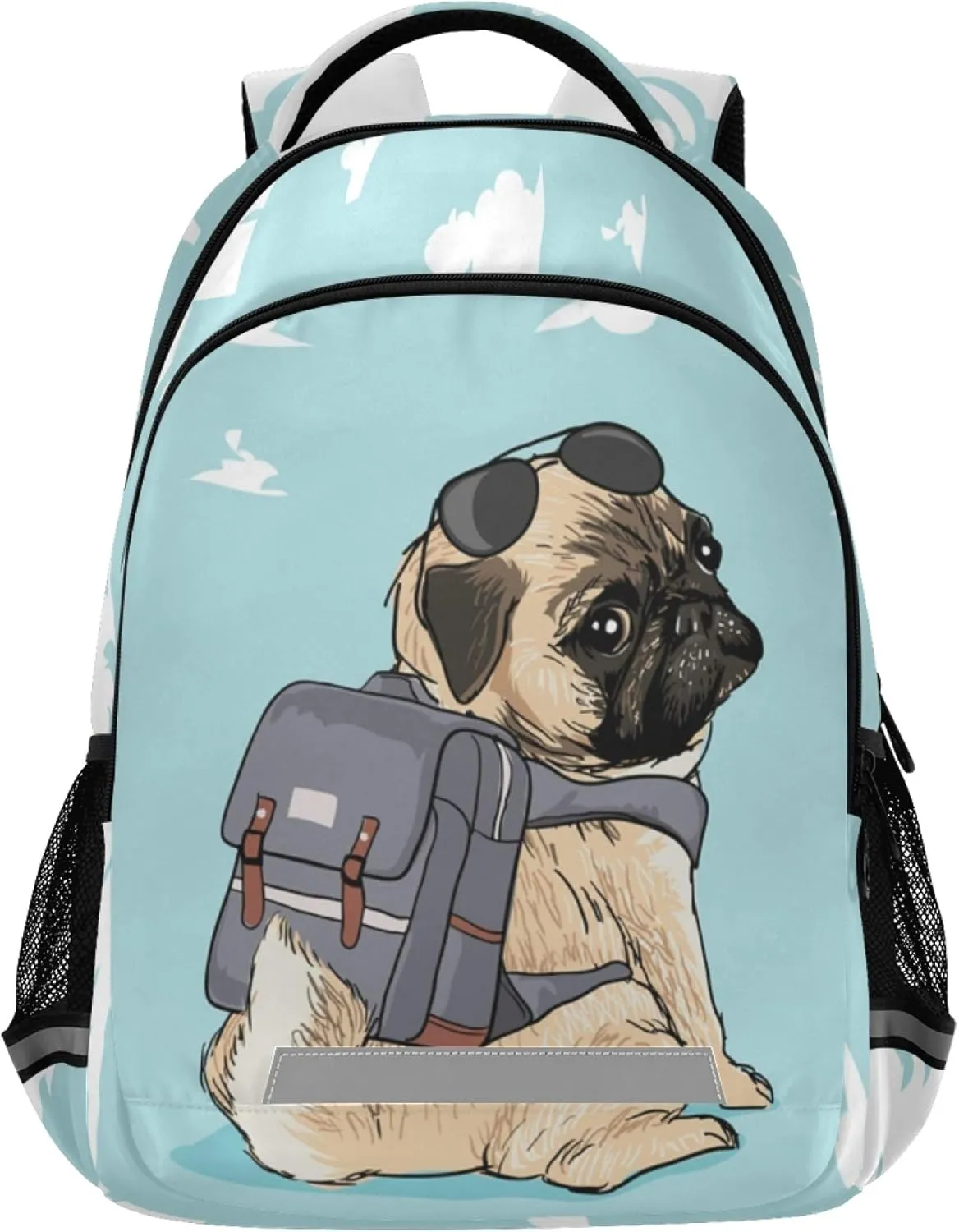 ALAZA Cute Cartoon Pug Dog Print Blue Backpack Purse for Women Men Personalized Laptop Notebook Tablet School Bag Stylish Casual Daypack, 13 14 15.6 inch