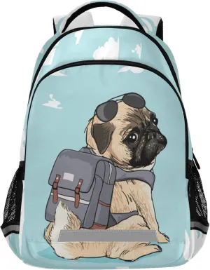 ALAZA Cute Cartoon Pug Dog Print Blue Backpack Purse for Women Men Personalized Laptop Notebook Tablet School Bag Stylish Casual Daypack, 13 14 15.6 inch