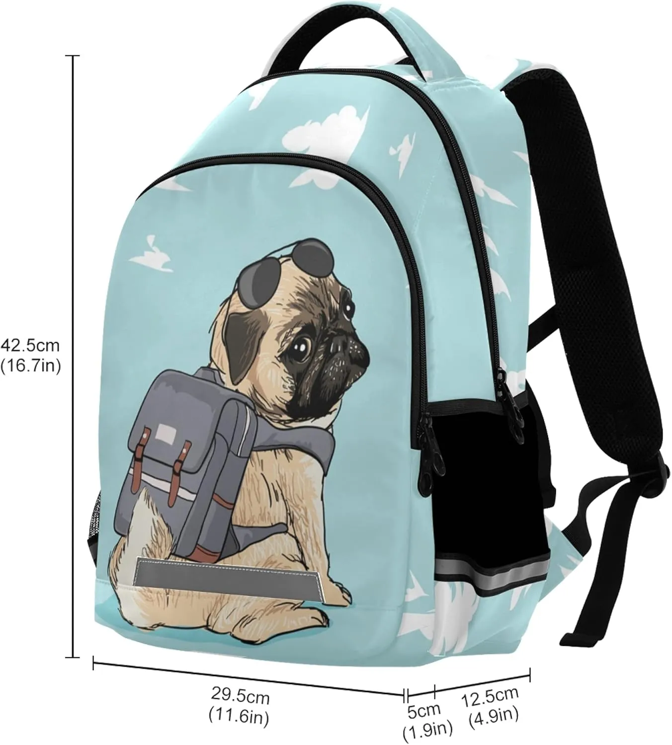 ALAZA Cute Cartoon Pug Dog Print Blue Backpack Purse for Women Men Personalized Laptop Notebook Tablet School Bag Stylish Casual Daypack, 13 14 15.6 inch