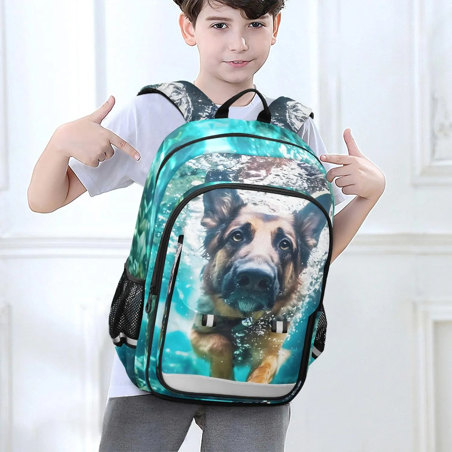 ALAZA German Shepherd Dog Swimming Underwater School Backpacks Travel Laptop Bag Kids Bookbag for Girls Boys Teens Women Men