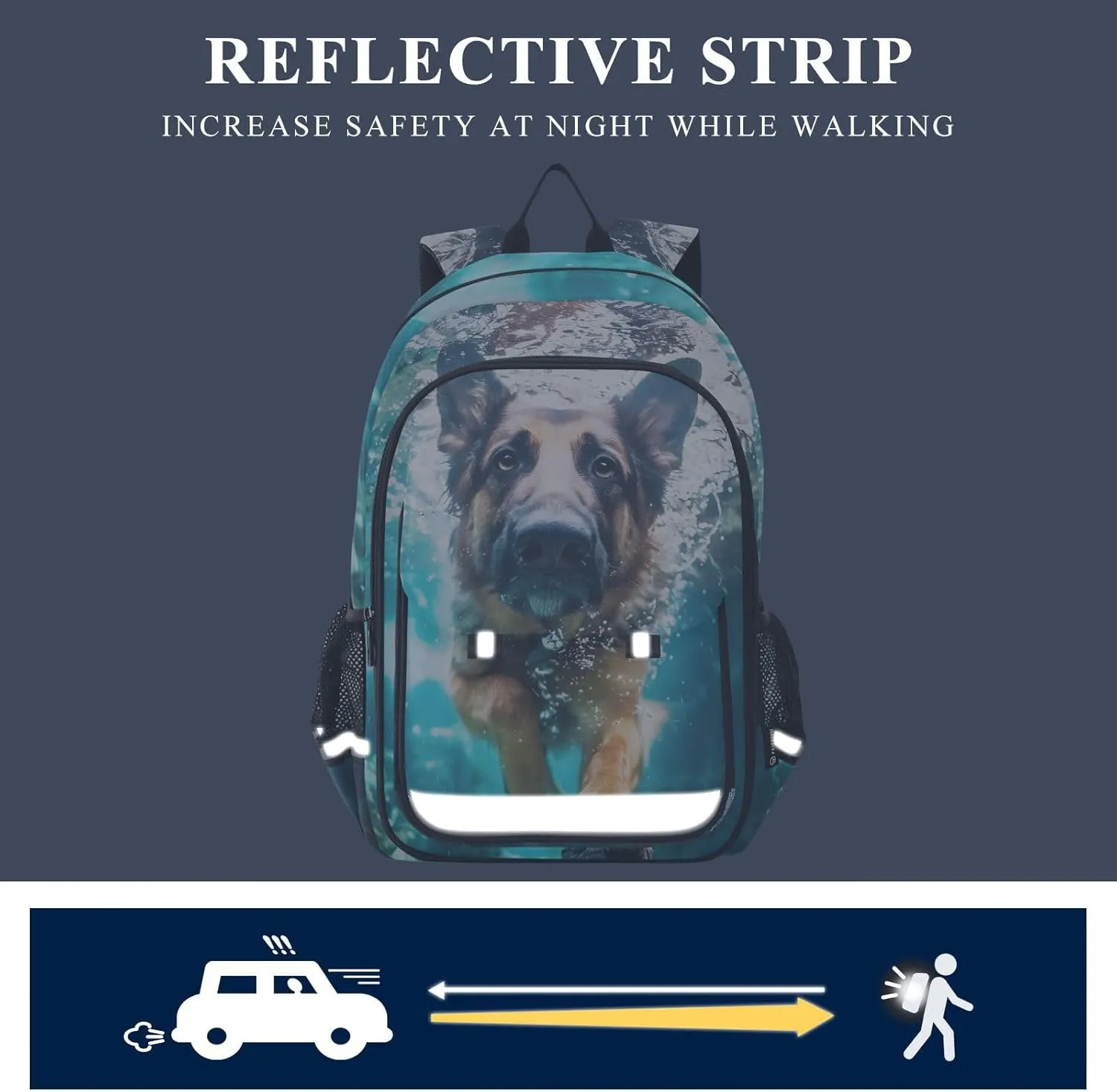 ALAZA German Shepherd Dog Swimming Underwater School Backpacks Travel Laptop Bag Kids Bookbag for Girls Boys Teens Women Men