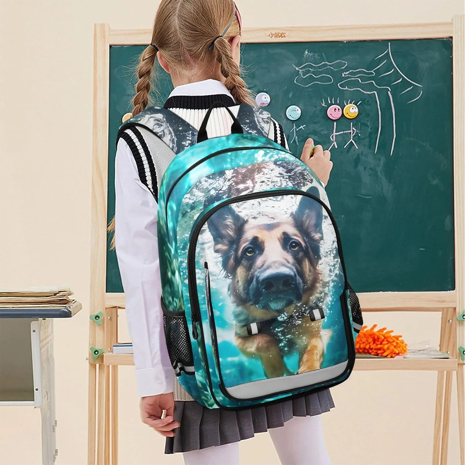 ALAZA German Shepherd Dog Swimming Underwater School Backpacks Travel Laptop Bag Kids Bookbag for Girls Boys Teens Women Men