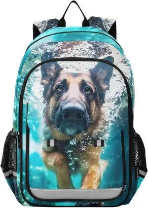 ALAZA German Shepherd Dog Swimming Underwater School Backpacks Travel Laptop Bag Kids Bookbag for Girls Boys Teens Women Men