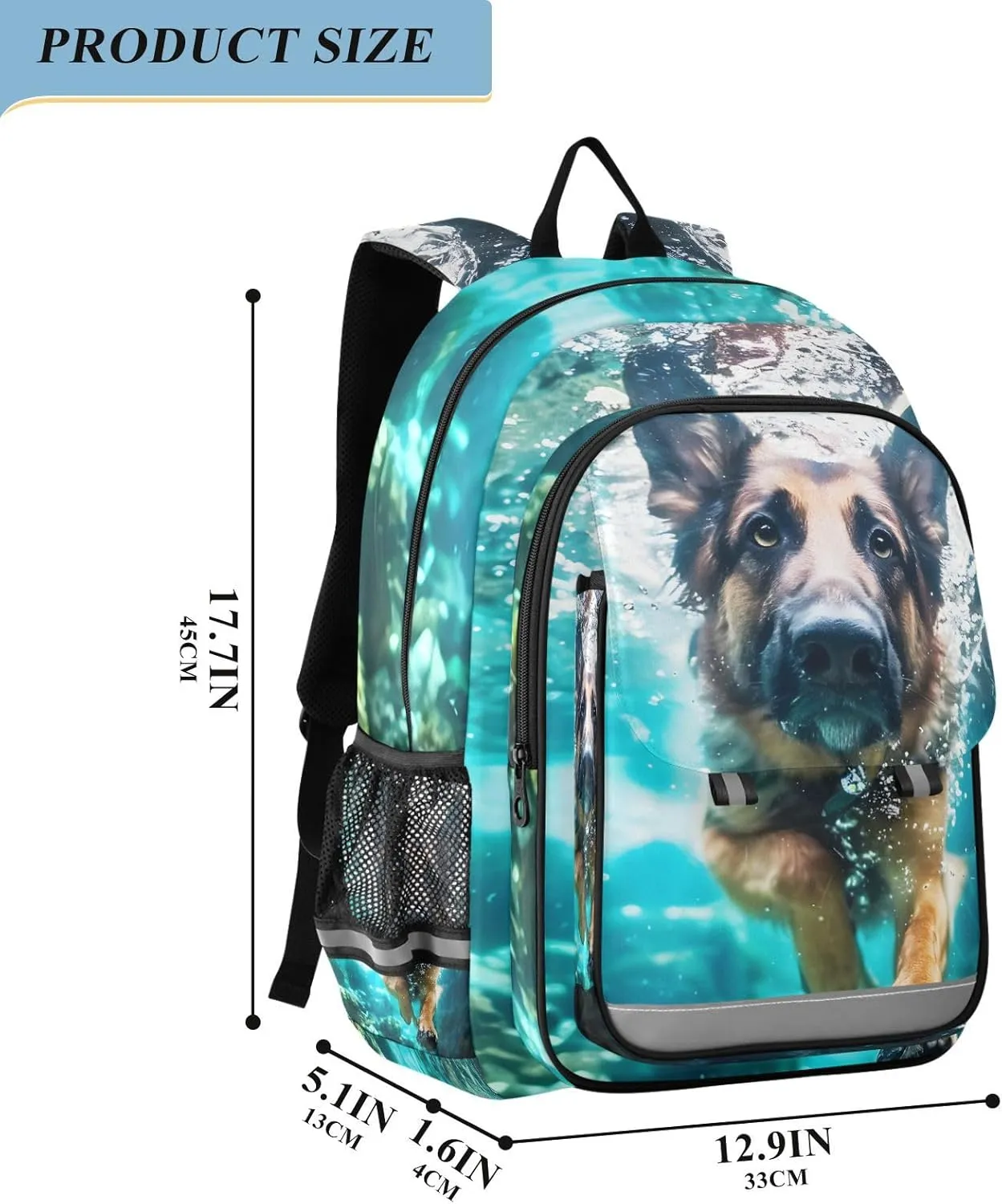 ALAZA German Shepherd Dog Swimming Underwater School Backpacks Travel Laptop Bag Kids Bookbag for Girls Boys Teens Women Men