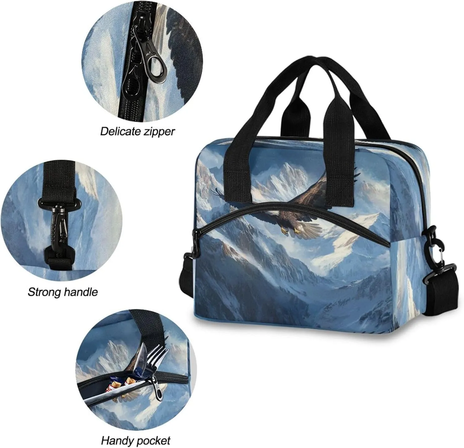 ALAZA Independence Day Eagles with Hat Reusable Lunch Bag Insulated Cooler Tote Bag