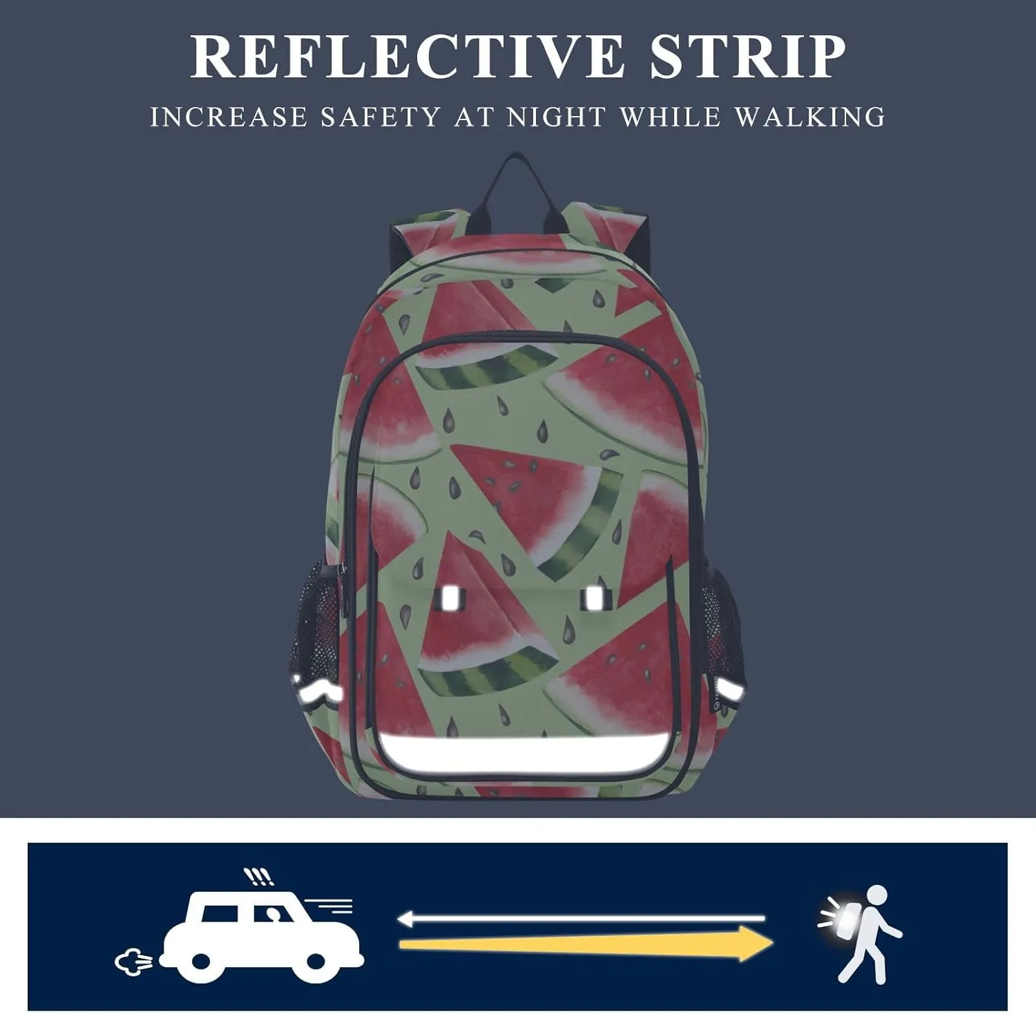 ALAZA Juicy Watermelon Watercolor Backpacks Reflective Safety Backpack