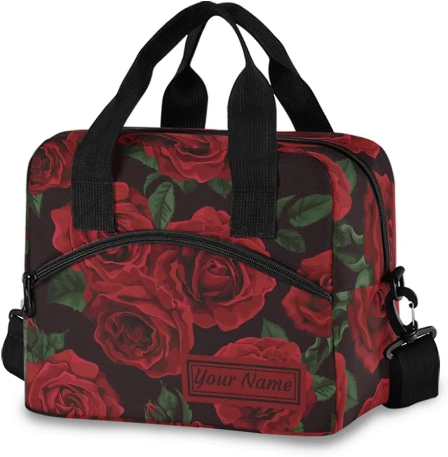 ALAZA Lunch Bag Cooler Tote Bag Insulated large Dazzling Red Rose School Work Portable Adjustable Shoulder Strap