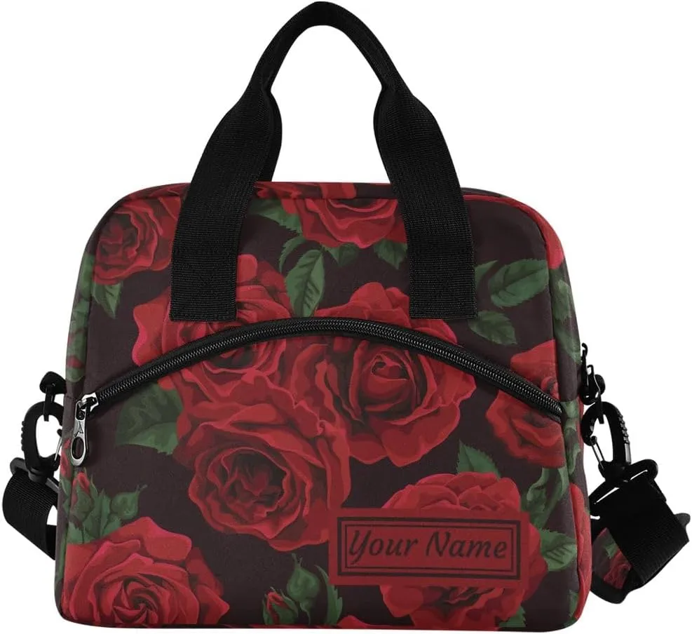 ALAZA Lunch Bag Cooler Tote Bag Insulated large Dazzling Red Rose School Work Portable Adjustable Shoulder Strap