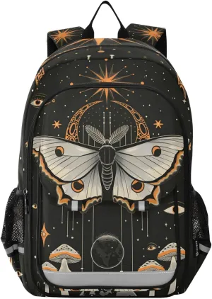 ALAZA Moth Butterfly Sun and Moon Mushroom School Backpacks Travel Laptop Bag Kids Bookbag for Girls Boys Teens Women Men