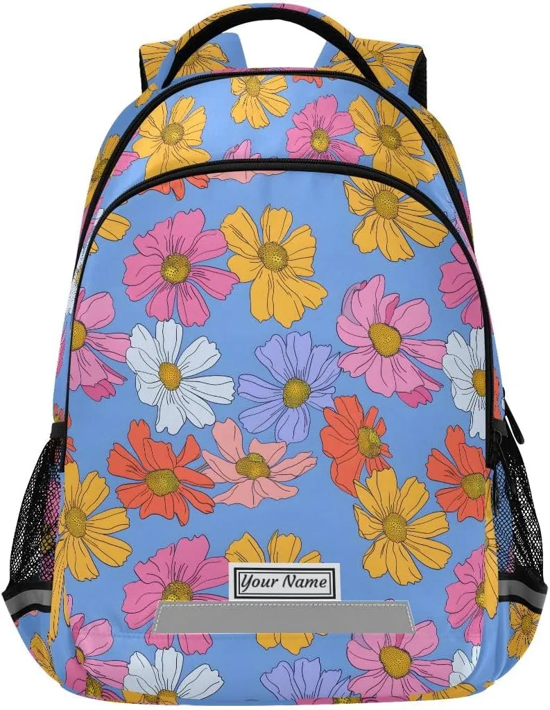 ALAZA Personalized Toddler Backpack School Girls Boys Bookbag Kids Bags Cosmos Flower Children Student Daypack Travel Teen Name Customized