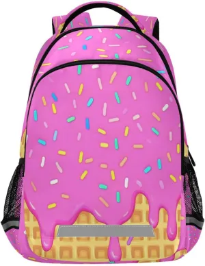 ALAZA Pink Ice Cream Melting on Yellow Waffle Cone Sprinkled with Sugar Grains Backpacks Travel Laptop Daypack School Book Bag for Men Women Teens Kids