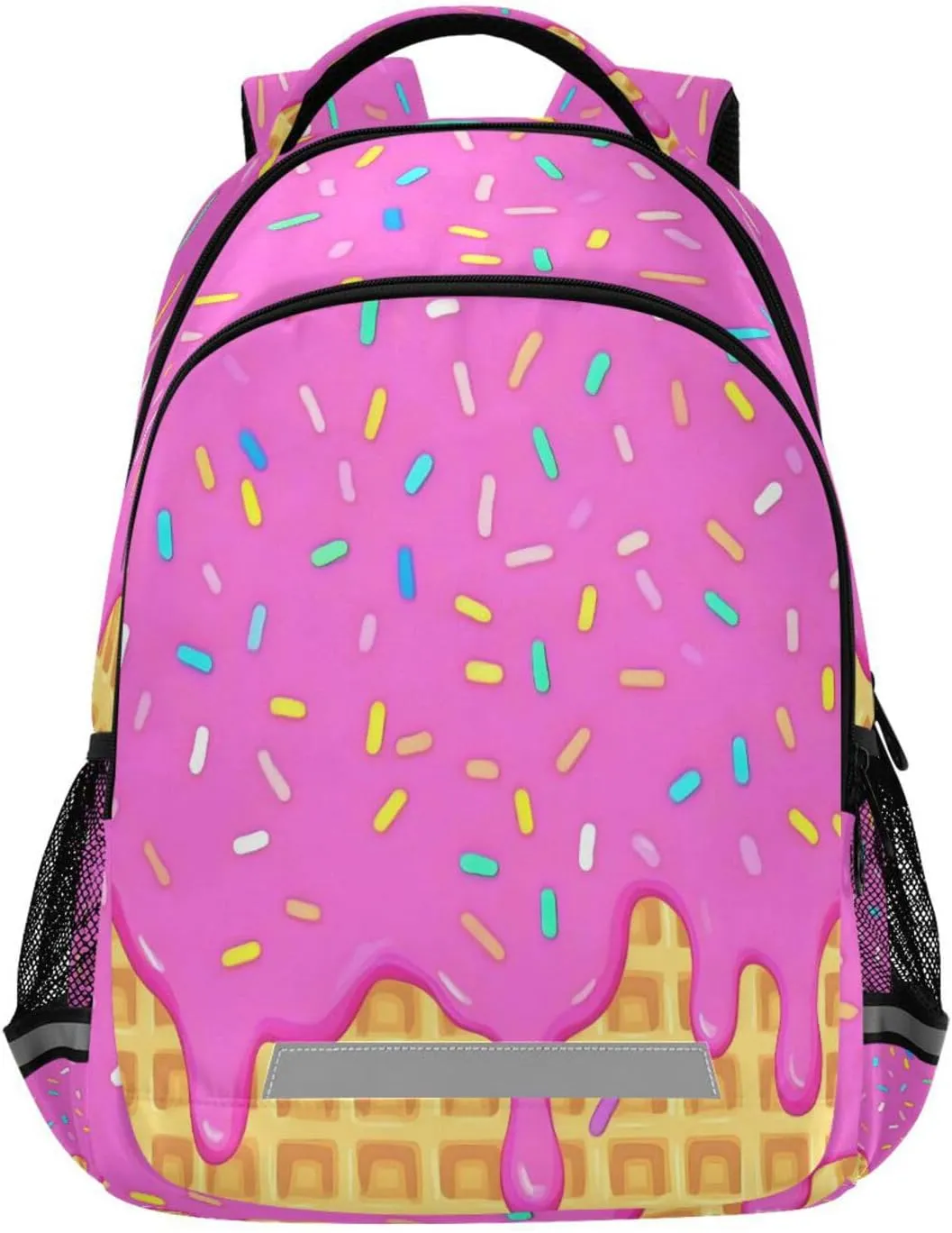 ALAZA Pink Ice Cream Melting on Yellow Waffle Cone Sprinkled with Sugar Grains Backpacks Travel Laptop Daypack School Book Bag for Men Women Teens Kids