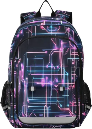 ALAZA Powder Blue Purple Circuit Board School Backpacks Travel Laptop Bag Kids Bookbag for Girls Boys Teens Women Men