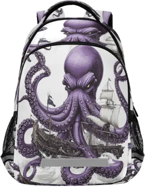 ALAZA Purple Octopus Boat Backpacks Travel Laptop Daypack School Book Bag for Men Women Teens Kids