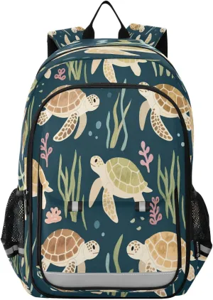 ALAZA Sea Turtle Seaweed Pattern School Backpacks Travel Laptop Bag Kids Bookbag for Girls Boys Teens Women Men