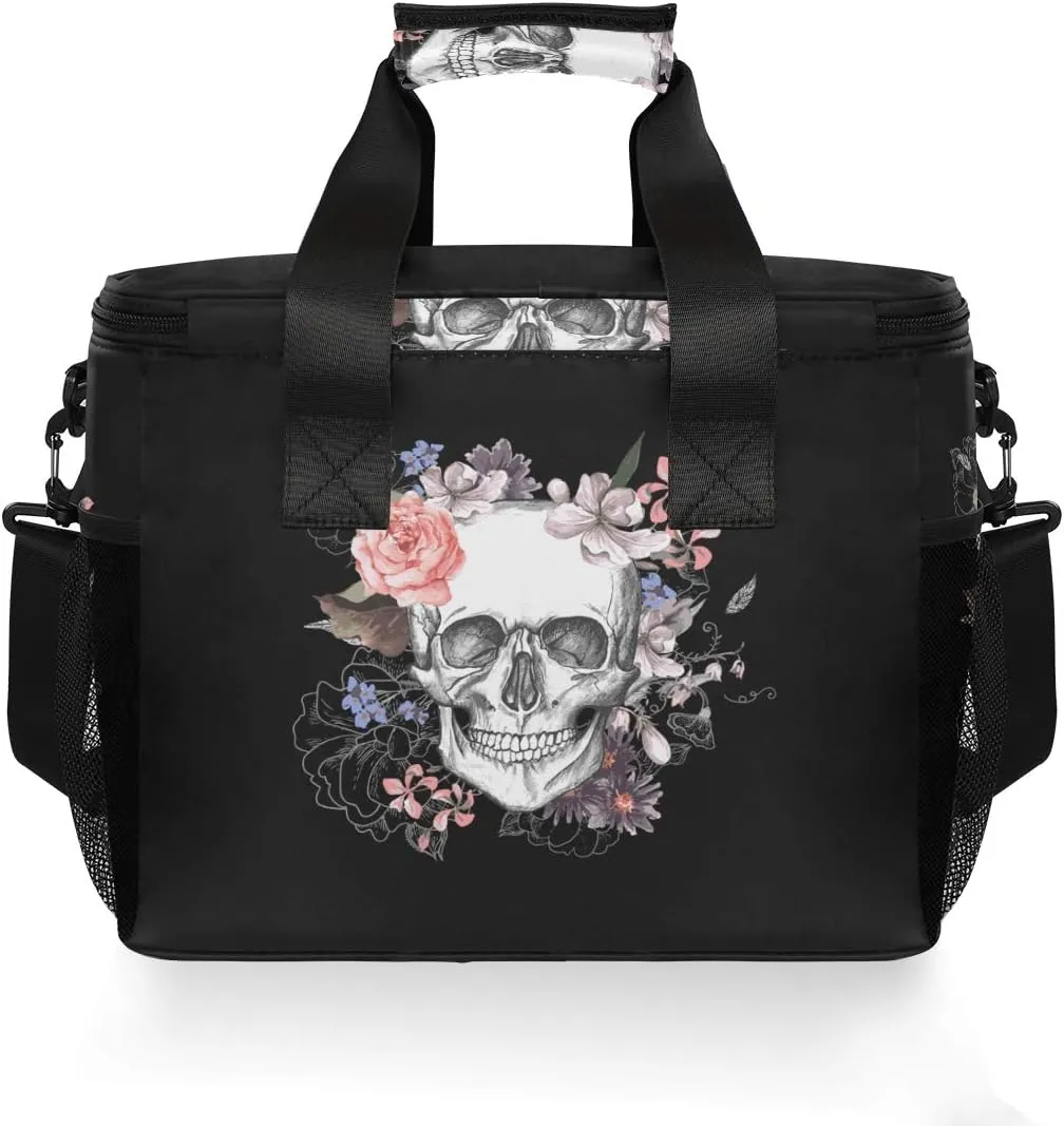 ALAZA Sugar Skull Floral The Day of Dead Large Cooler Insulated Picnic Bag Lunch Box for Adult Men Women