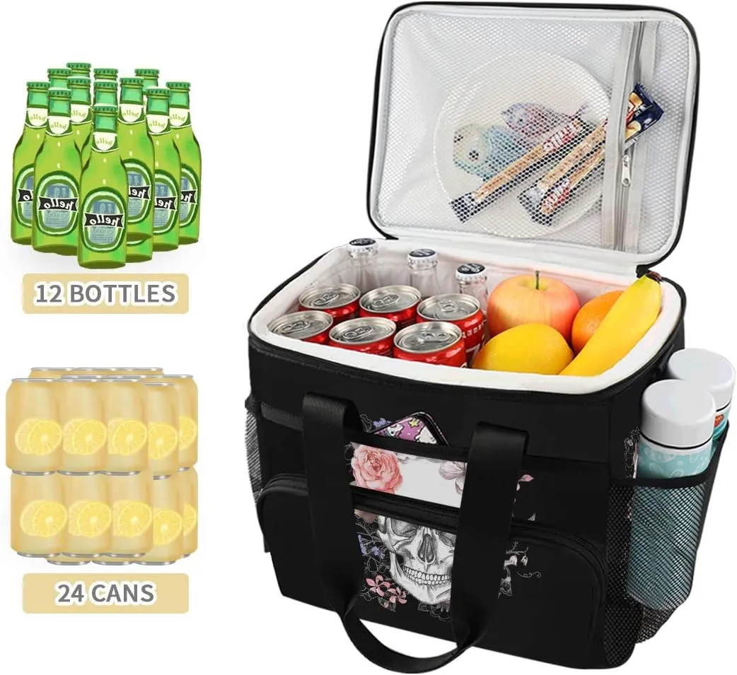 ALAZA Sugar Skull Floral The Day of Dead Large Cooler Insulated Picnic Bag Lunch Box for Adult Men Women