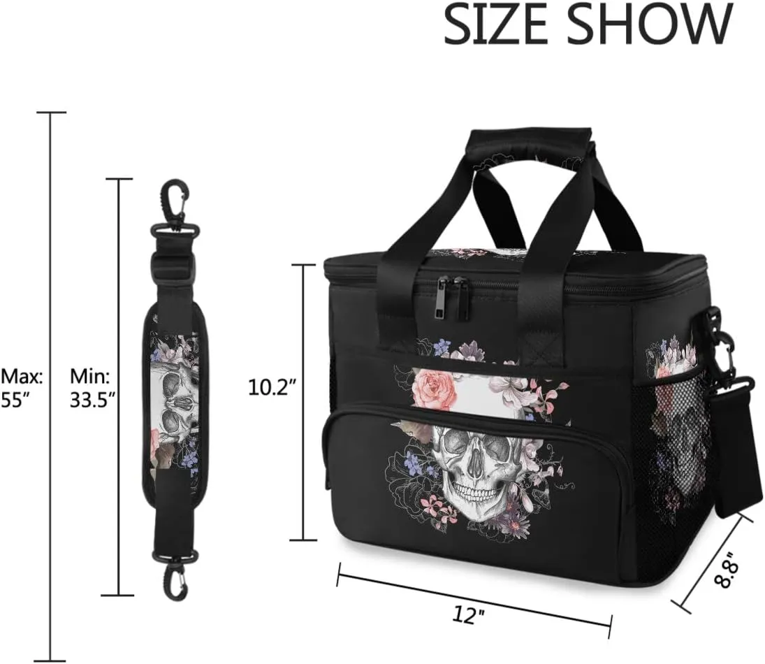 ALAZA Sugar Skull Floral The Day of Dead Large Cooler Insulated Picnic Bag Lunch Box for Adult Men Women