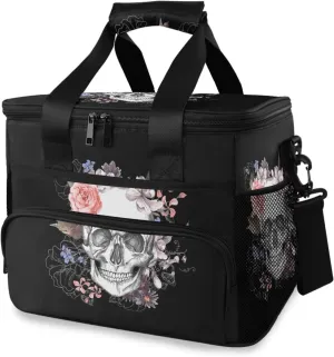 ALAZA Sugar Skull Floral The Day of Dead Large Cooler Insulated Picnic Bag Lunch Box for Adult Men Women