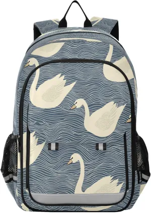 ALAZA Swan Wave Pattern School Backpacks Travel Laptop Bag Kids Bookbag for Girls Boys Teens Women Men