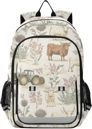 ALAZA Truck Highland Cow Flower Laptop Backpack Purse for Women Men School Bag 17 Inch Bookbag Student Boys Girls Travel Casual Daypack