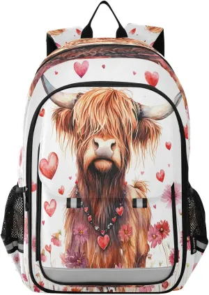 ALAZA Watercolor Highland Cow School Backpacks Travel Laptop Bag Kids Bookbag for Girls Boys Teens Women Men