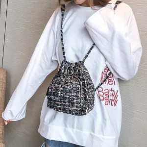 AlphaGal Female Wool Backpack Purse Women Woolen Backpacks Chains Back Pack For Teenage Girls Mini Vintage Kids Small Bagpacks