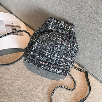 AlphaGal Female Wool Backpack Purse Women Woolen Backpacks Chains Back Pack For Teenage Girls Mini Vintage Kids Small Bagpacks