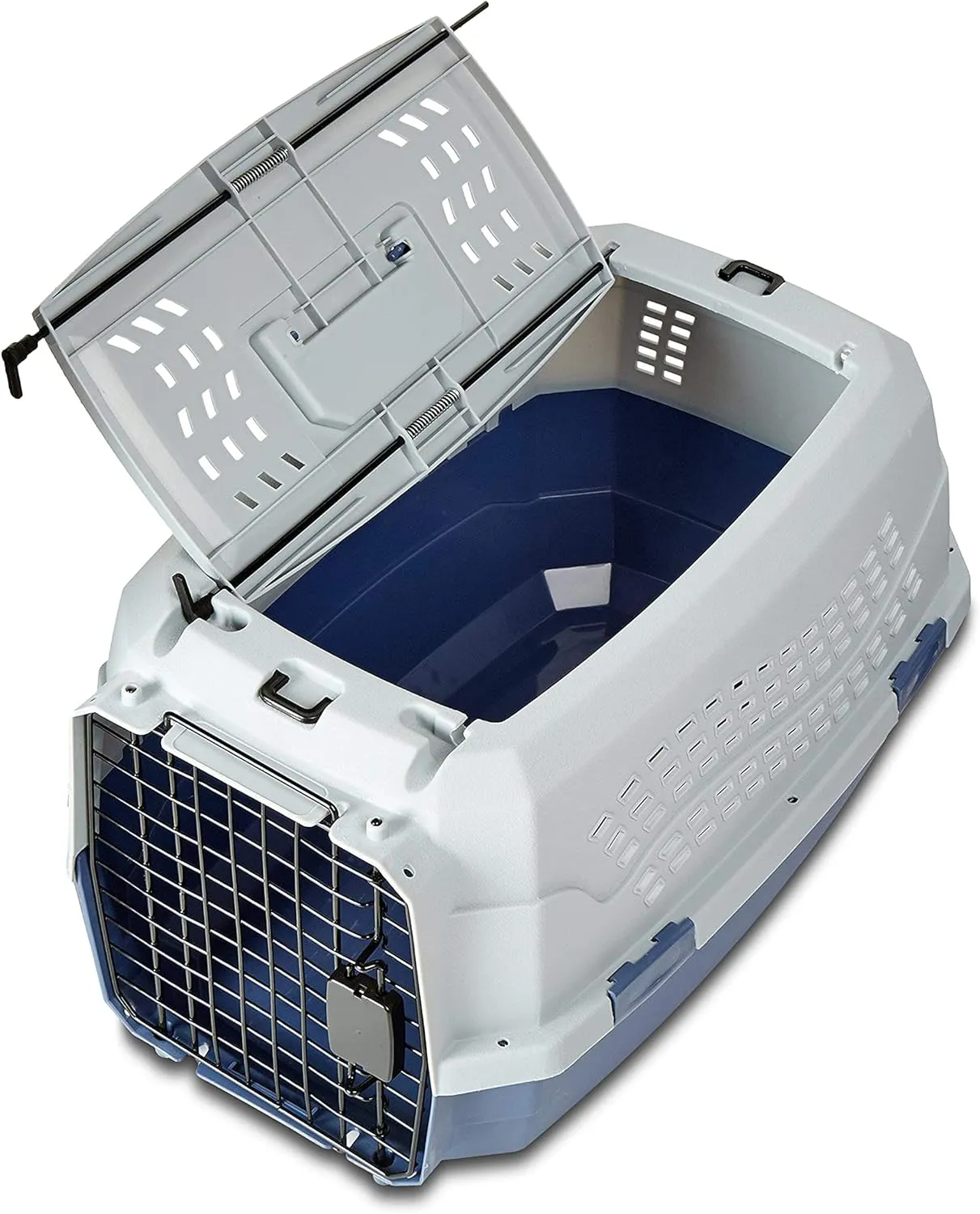 Amazon Basics 2-Door Top-Load Hard-Sided Dogs, Cats Pet Travel Carrier, Gray & Blue, 22.8"L x 15.0"W x 13.0"H