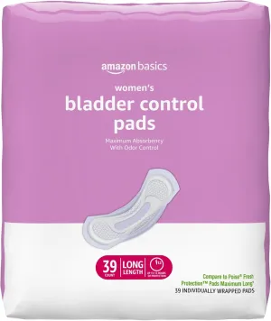 Amazon Basics Incontinence Pads for Women Long, Bladder Control, Postpartum, Maximum Absorbency, Unscented, 39 Count