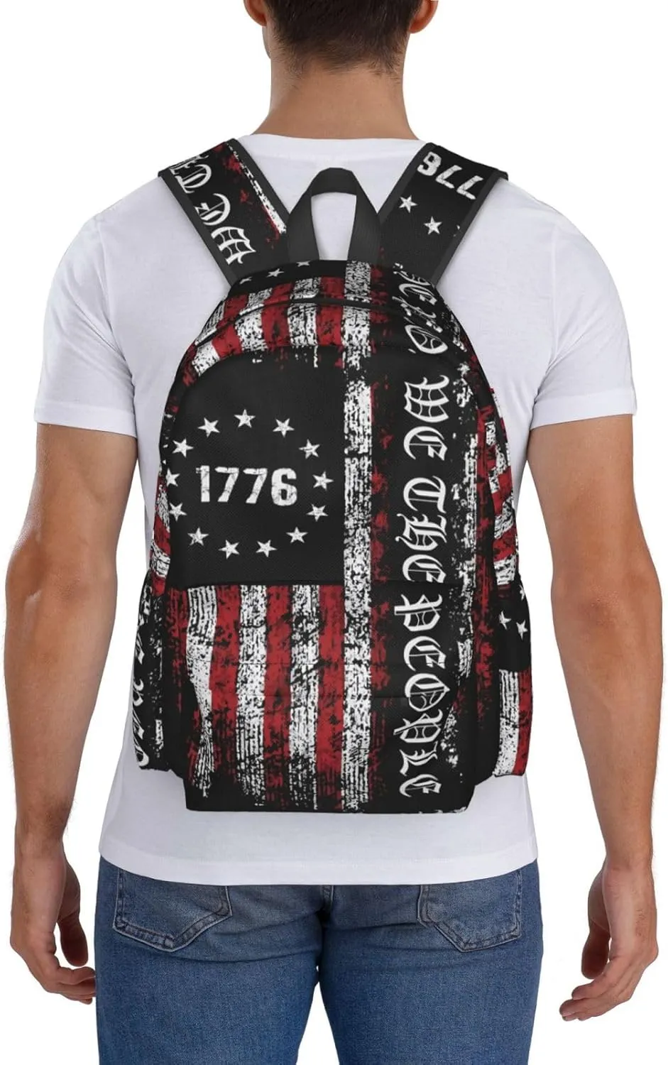 America Independence Day 1776 American Flag We The People Laptop Backpack Shoulder Bag Laptop Pack Travel Backpacks Commuter Back Pack Casual Daypack Bags With Side Pockets