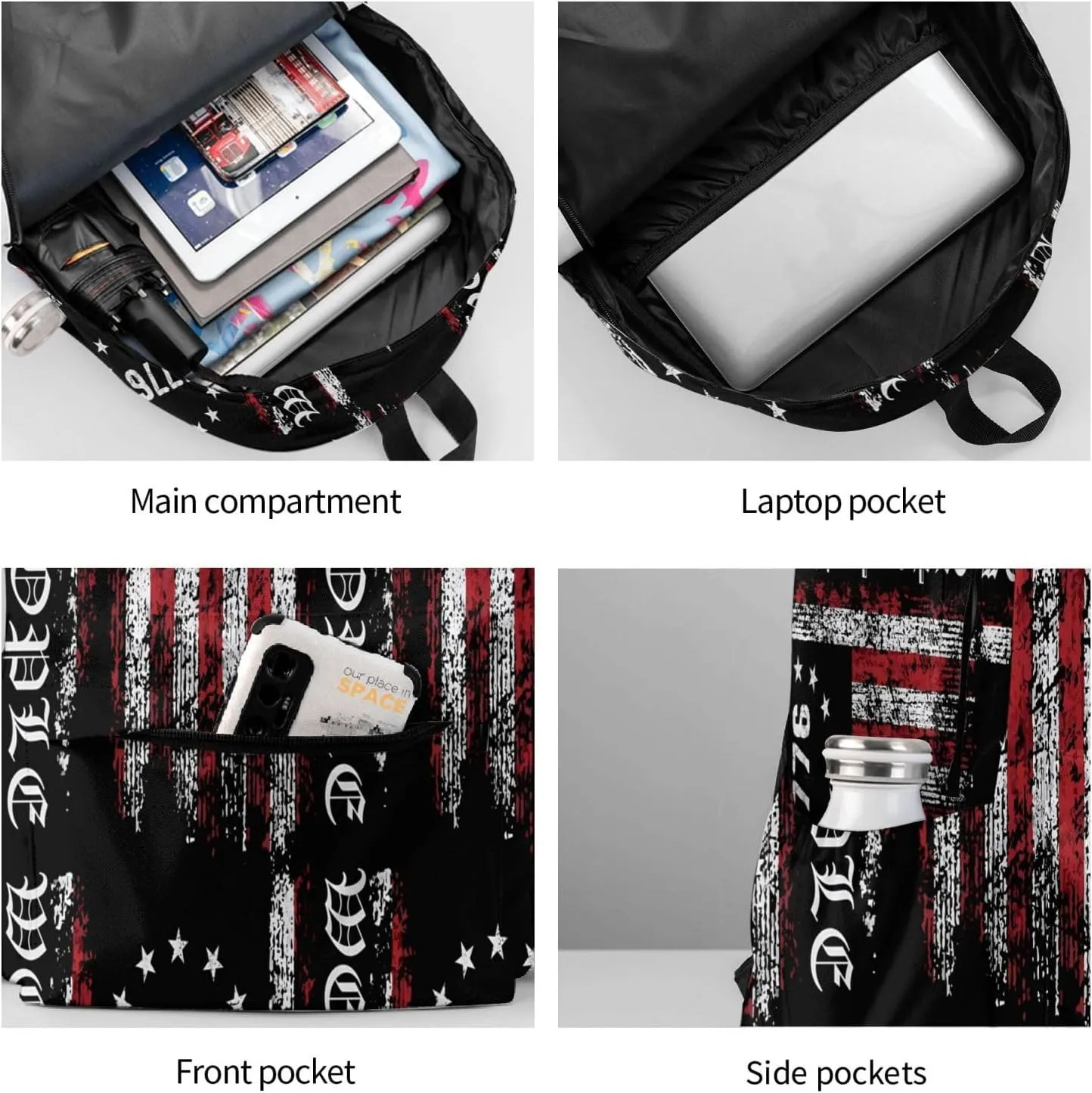 America Independence Day 1776 American Flag We The People Laptop Backpack Shoulder Bag Laptop Pack Travel Backpacks Commuter Back Pack Casual Daypack Bags With Side Pockets