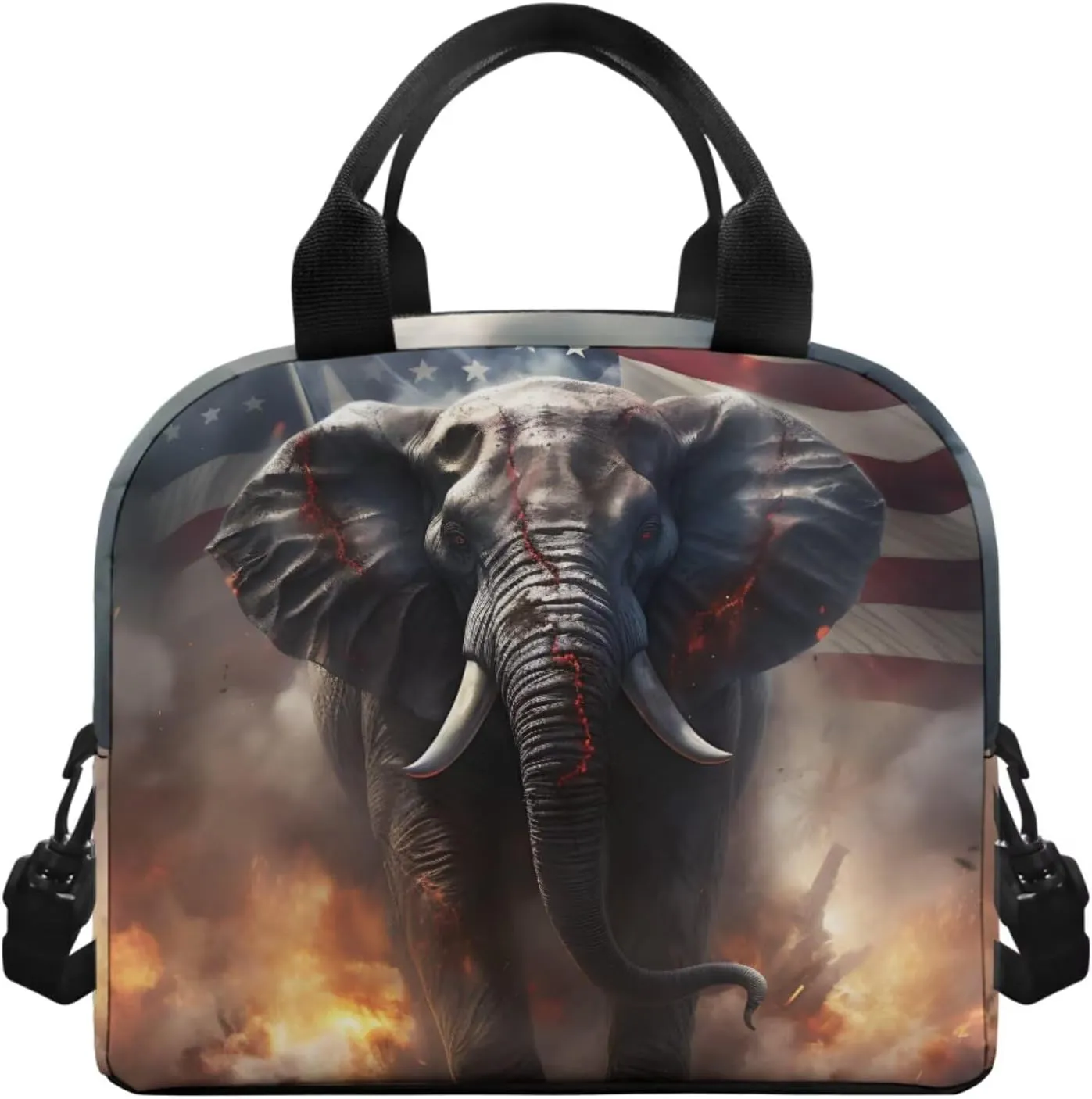 American Flag Elephant Cool Backpacks for Boys School Backpack with Lunch Bag 4 in 1 Book Bags for Boys Elementary School Tote Bag Two Compartments Lightweight Daypack for Hiking