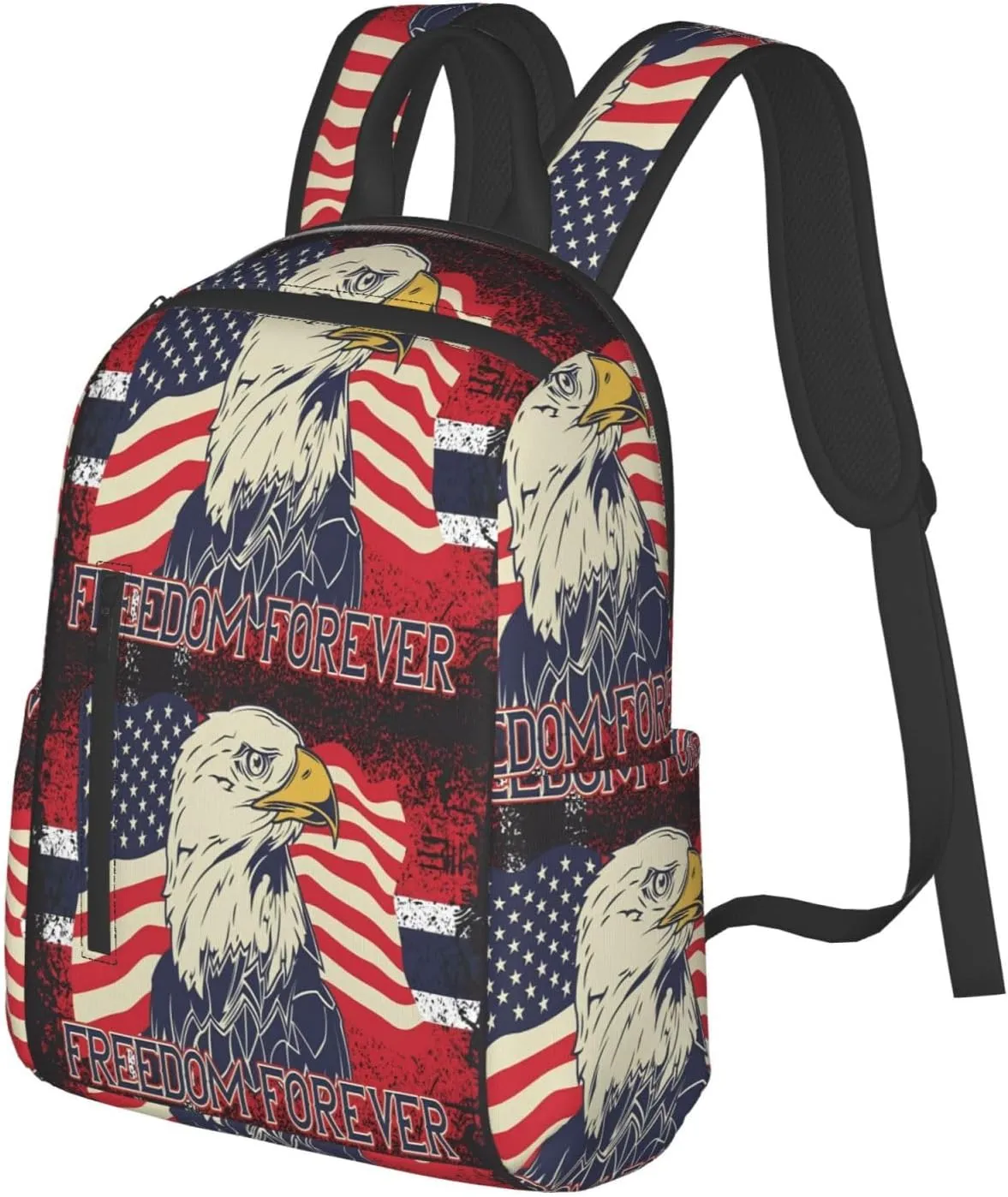 American Independence Day American Flag Eagle Freedom Forever Casual Backpacks Laptop Backpack Outdoor Travel Rucksack Sport Carry-On Daypack Lightweight Bag with Multi-Pockets