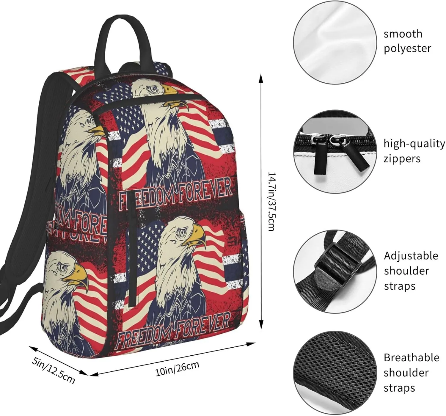 American Independence Day American Flag Eagle Freedom Forever Casual Backpacks Laptop Backpack Outdoor Travel Rucksack Sport Carry-On Daypack Lightweight Bag with Multi-Pockets