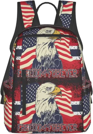 American Independence Day American Flag Eagle Freedom Forever Casual Backpacks Laptop Backpack Outdoor Travel Rucksack Sport Carry-On Daypack Lightweight Bag with Multi-Pockets
