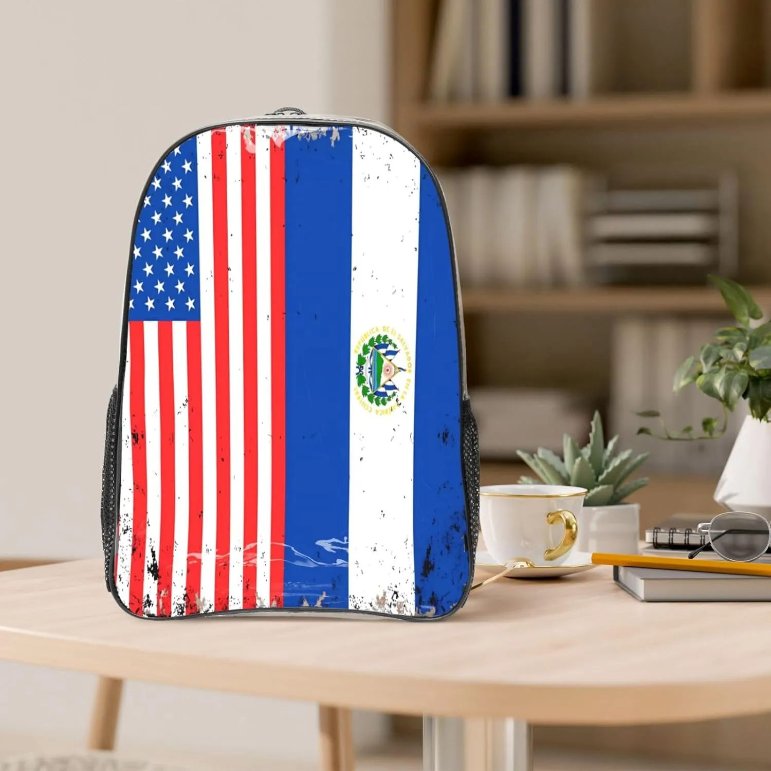 American Salvadorian Flag Salvadoreños Roots 16 Inch Clear PVC Backpacks Transparent Backpack Multipurpose Double Shoulder Bag for Men Women Gifts