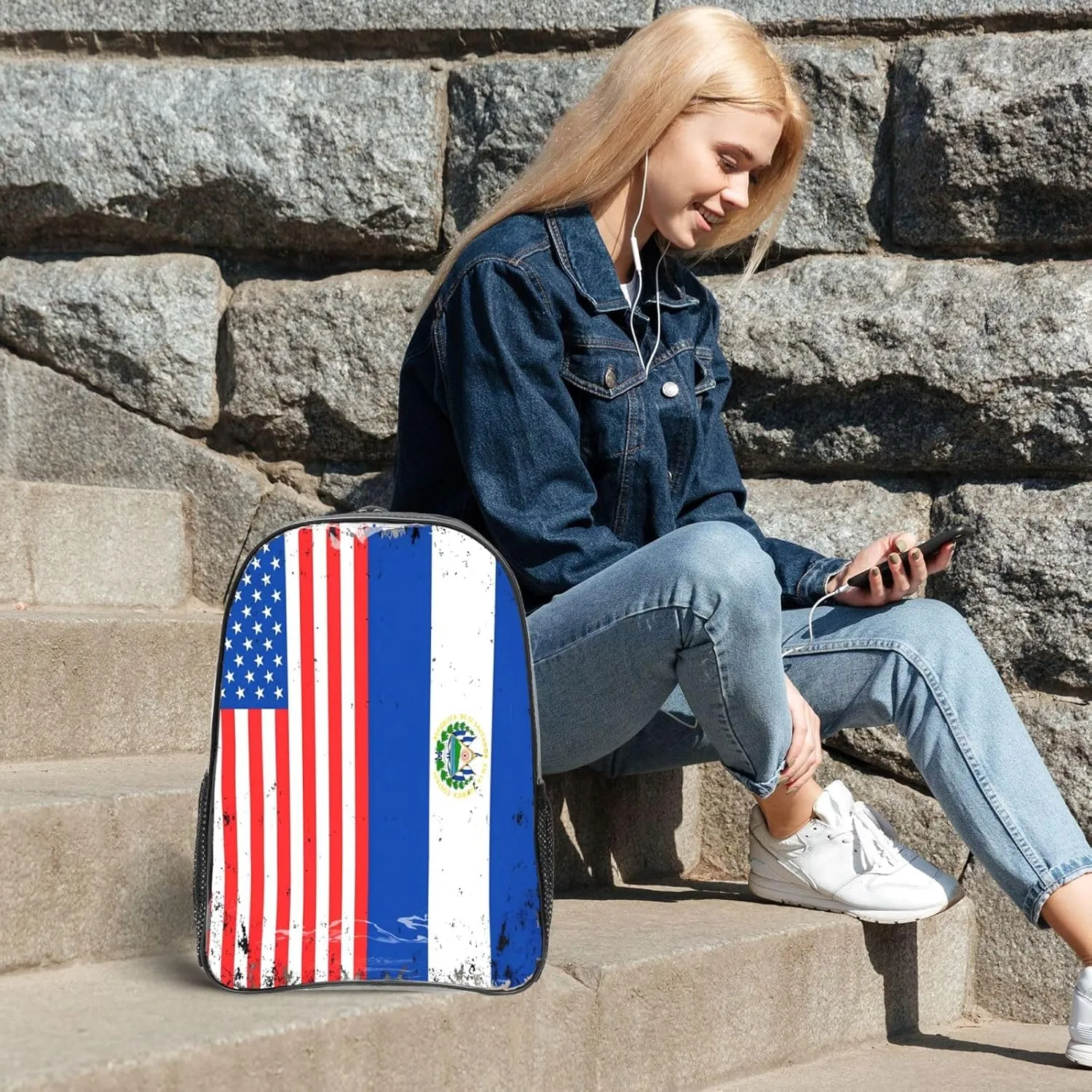 American Salvadorian Flag Salvadoreños Roots 16 Inch Clear PVC Backpacks Transparent Backpack Multipurpose Double Shoulder Bag for Men Women Gifts