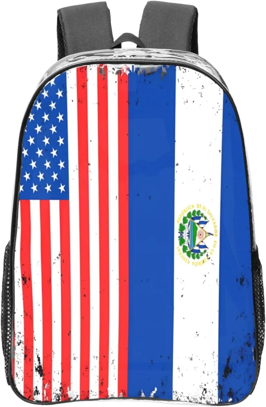 American Salvadorian Flag Salvadoreños Roots 16 Inch Clear PVC Backpacks Transparent Backpack Multipurpose Double Shoulder Bag for Men Women Gifts