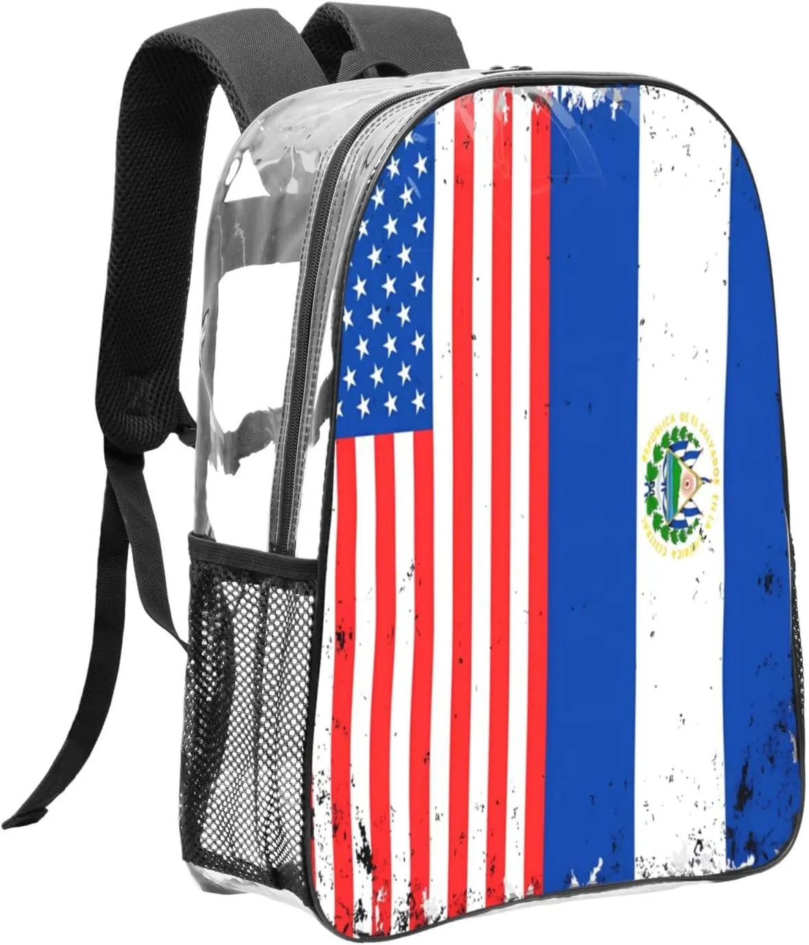 American Salvadorian Flag Salvadoreños Roots 16 Inch Clear PVC Backpacks Transparent Backpack Multipurpose Double Shoulder Bag for Men Women Gifts