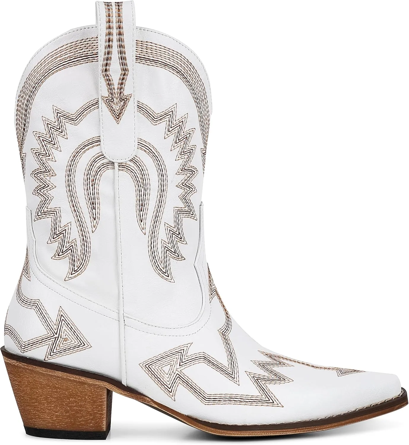 AMINUGAL Cowgirl Boots Chunky Heel Cowboy Boots for Women Pointed Toe Pull On Western Boots Women's Ankle Boots Country Concert Fashion Retro Metallic Booties