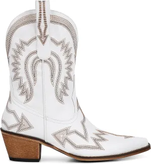 AMINUGAL Cowgirl Boots Chunky Heel Cowboy Boots for Women Pointed Toe Pull On Western Boots Women's Ankle Boots Country Concert Fashion Retro Metallic Booties