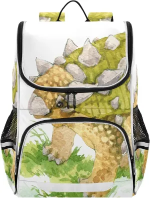 Ankylosaurus Dinosaur School Backpack for Teens Student,Reflective Stripes Laptop Backpacks 16 Inch, Green Watercolor Dino Lightweight Bookbag Casual Daypack Travel Bag
