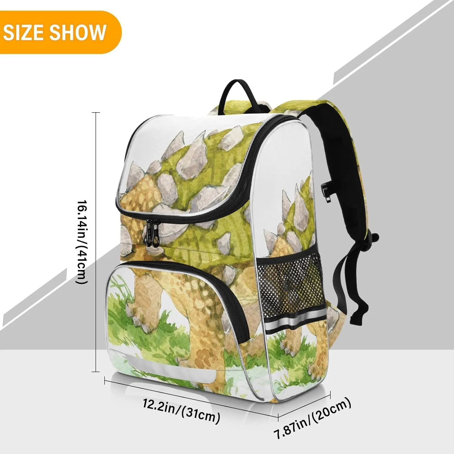 Ankylosaurus Dinosaur School Backpack for Teens Student,Reflective Stripes Laptop Backpacks 16 Inch, Green Watercolor Dino Lightweight Bookbag Casual Daypack Travel Bag