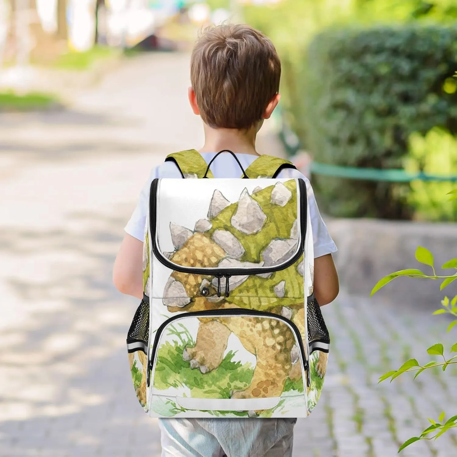 Ankylosaurus Dinosaur School Backpack for Teens Student,Reflective Stripes Laptop Backpacks 16 Inch, Green Watercolor Dino Lightweight Bookbag Casual Daypack Travel Bag