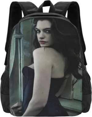 Anne Actor Hathaway Backpack Laptop Computer Backpacks Travel Bag Double Shoulder Daypack for Work Hiking 15.6 Inch