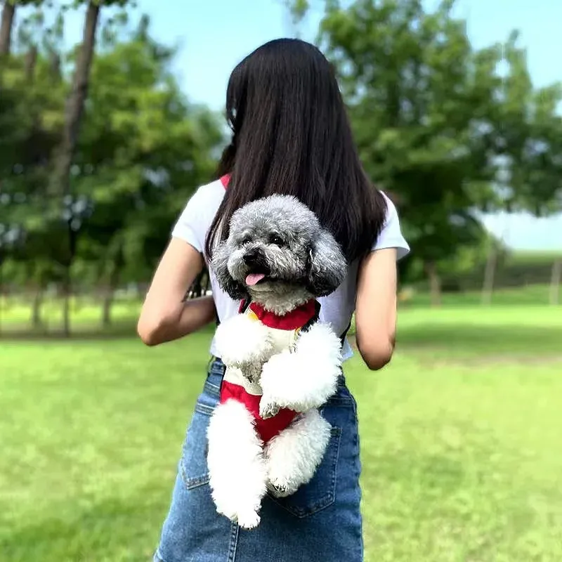 ANYWAGS Pet Carrier Red Dark Blue Medium Denim Breathable Travel Backpack for Medium Size Pets with Pockets for Carrying Supplies