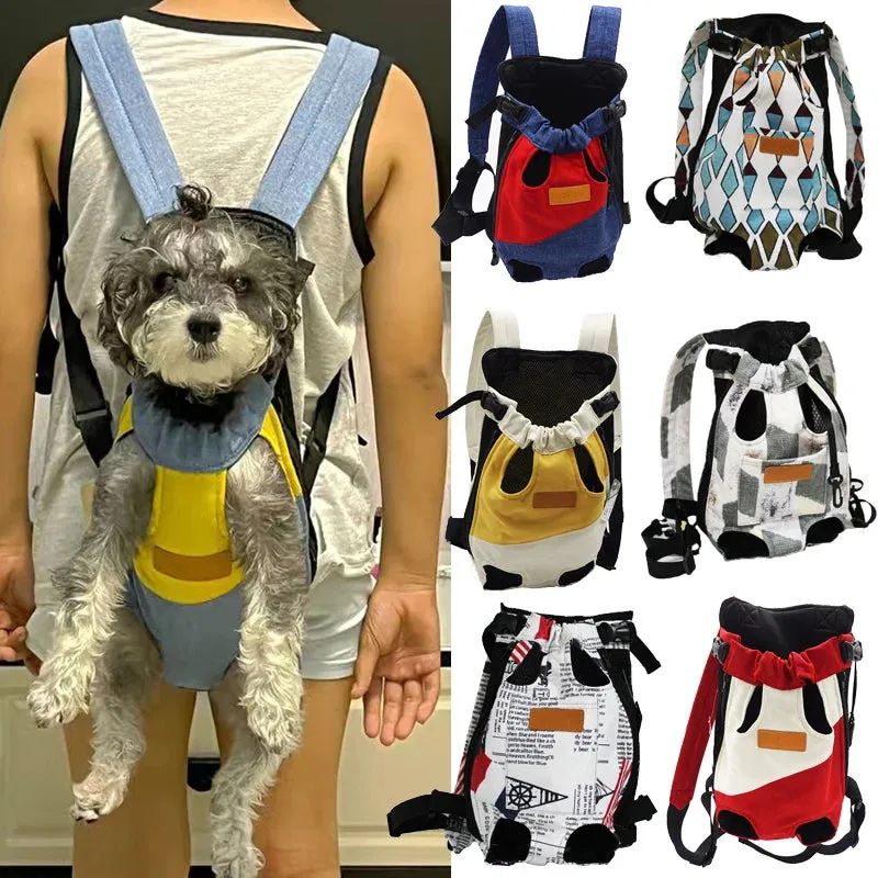ANYWAGS Pet Carrier Red Dark Blue Medium Denim Breathable Travel Backpack for Medium Size Pets with Pockets for Carrying Supplies